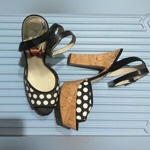 Michael Kors Adria Polka Dots Platform Ankle Strap Cork Sandals Size 10